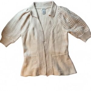 Y2K cottagecore Vertigo Paris Cream Cable Cardigan Sweater Wool Blend Size XL